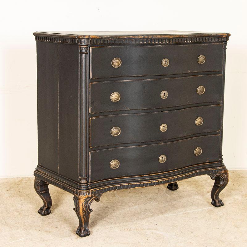 Antique Large Black Painted Oak Chest of 4 Drawers With Serpentine