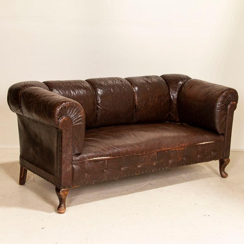Vintage Dark Brown Leather Sofa Loveseat, Vintage Brown Leather Sofa