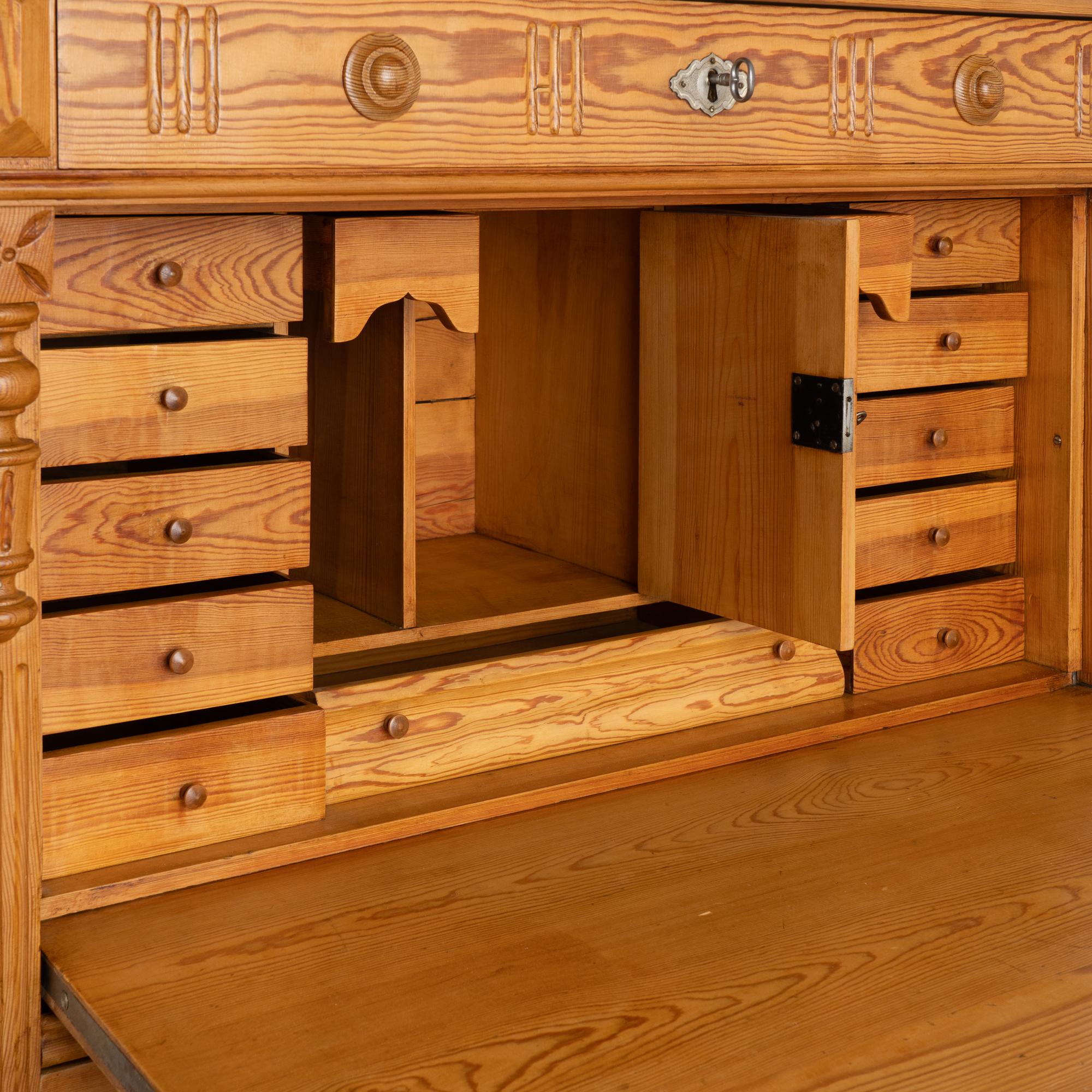 Antique Pine Secretary Desk, Sweden circa 1890